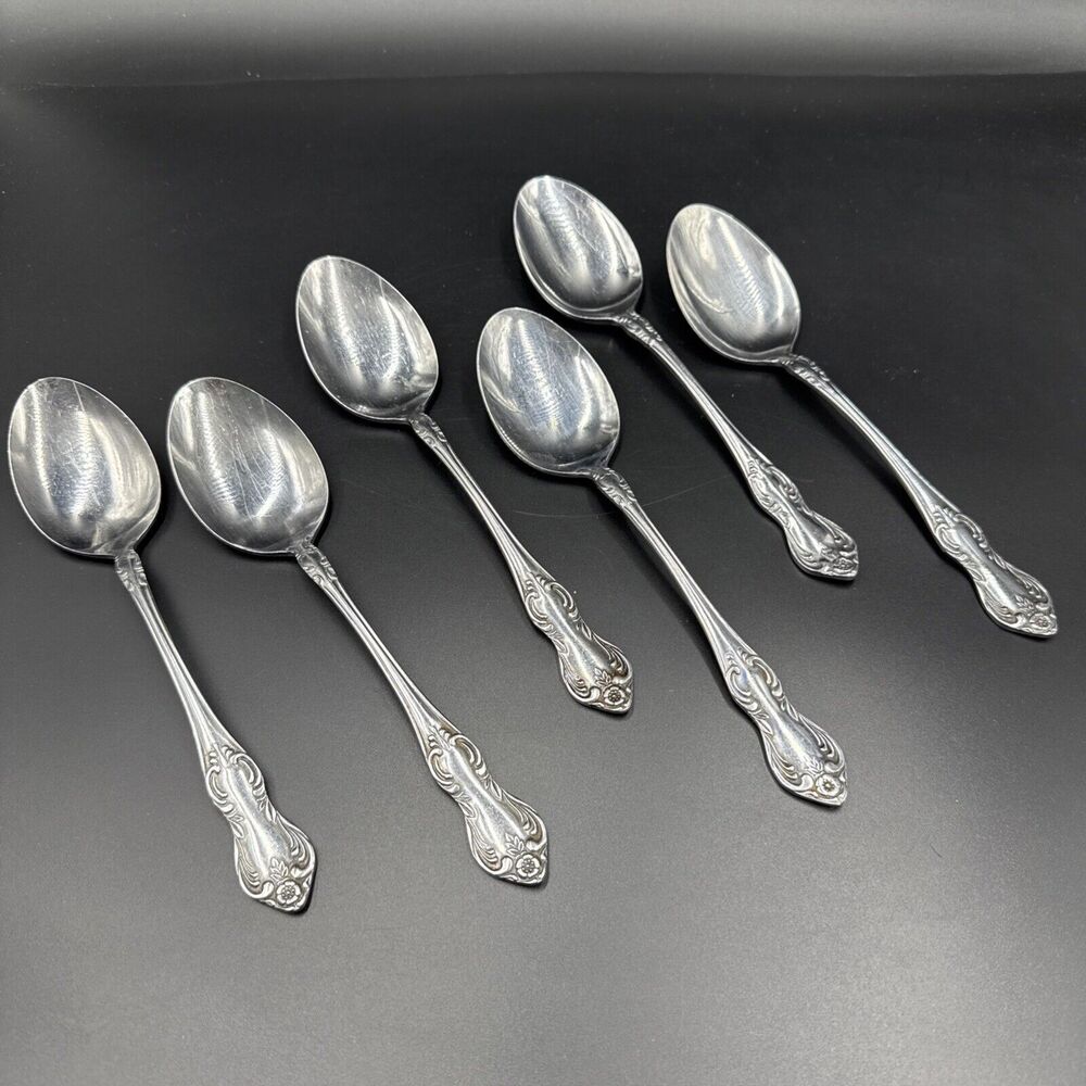 Easterling Valhalla Place Oval Soup Spoon Stainless Vintage Japan Set of 6 1950s